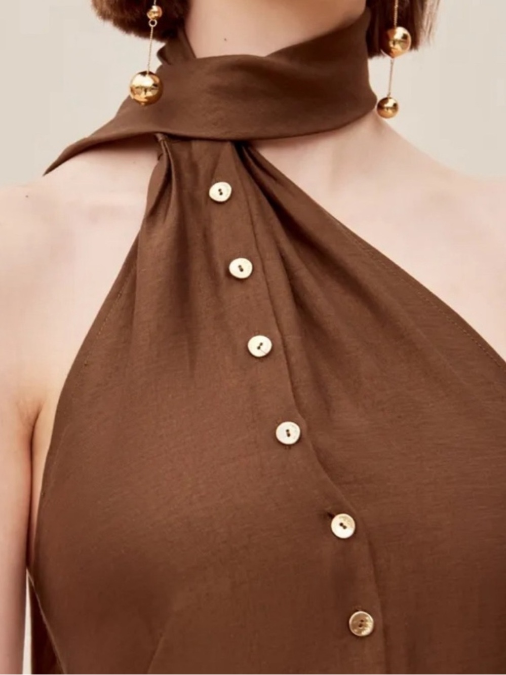 Cult Gaia Romia Brown Midi Dress with Neck Tie NWT - Picture 2 of 9